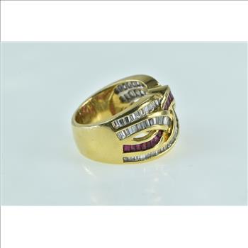 18K 2.50 Ctw Baguette Ruby Diamond Braid Band Yellow Gold Ring, Size 6.75