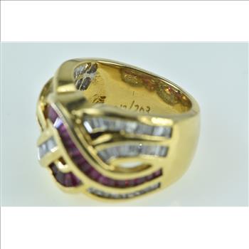 18K 2.50 Ctw Baguette Ruby Diamond Braid Band Yellow Gold Ring, Size 6.75