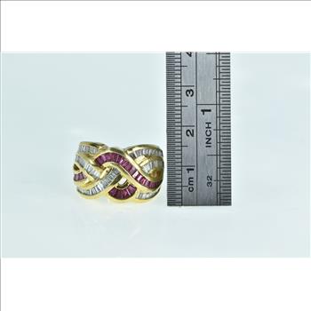 18K 2.50 Ctw Baguette Ruby Diamond Braid Band Yellow Gold Ring, Size 6.75