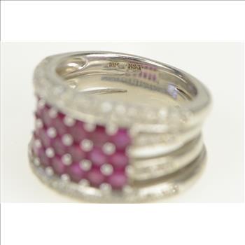 18K 2.50 Ctw Natural Ruby Diamond Cluster Layer White Gold Ring, Size 7.25