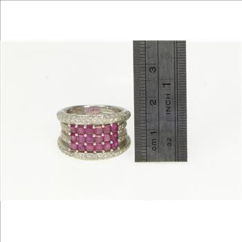 18K 2.50 Ctw Natural Ruby Diamond Cluster Layer White Gold Ring, Size 7.25