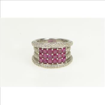 18K 2.50 Ctw Natural Ruby Diamond Cluster Layer White Gold Ring, Size 7.25
