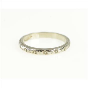 18K 2.5mm Orange Blossom Wedding Band White Gold Ring, Size 5.5