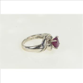 18K 2.60 Ctw Natural Ruby Baguette F, VS Diamond White Gold Ring, Size 6.25
