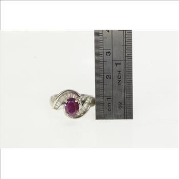 18K 2.60 Ctw Natural Ruby Baguette F, VS Diamond White Gold Ring, Size 6.25