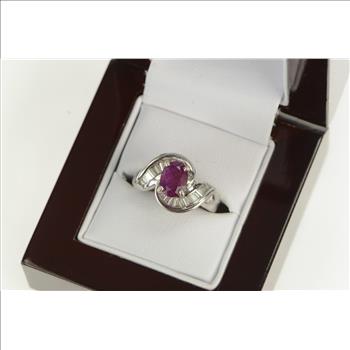 18K 2.60 Ctw Natural Ruby Baguette F, VS Diamond White Gold Ring, Size 6.25