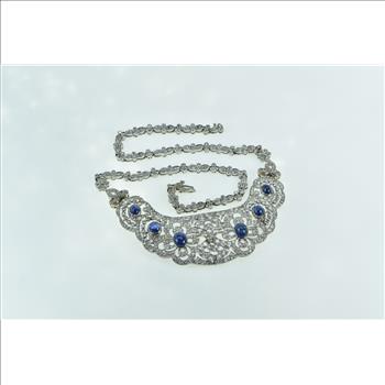 18K 26.84 Ctw Sapphire Diamond Encrusted Bib White Gold Necklace 19.5