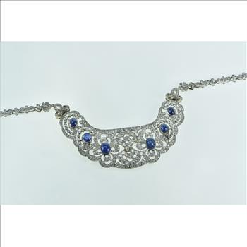 18K 26.84 Ctw Sapphire Diamond Encrusted Bib White Gold Necklace 19.5