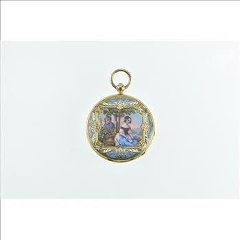 18K 28mm Ornate Victorian Key Wind Enamel Elaborate Pocket Watch