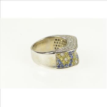 18K 3.00 Ctw Blue Yellow Sapphire Diamond White Gold Ring, Size 10