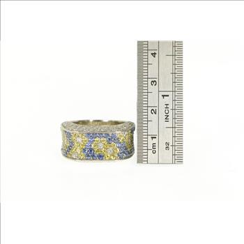 18K 3.00 Ctw Blue Yellow Sapphire Diamond White Gold Ring, Size 10