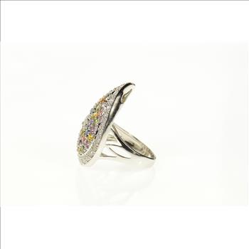 18K 3.10 Ctw Diamond Tourmaline Garnet Cluster White Gold Ring, Size 6