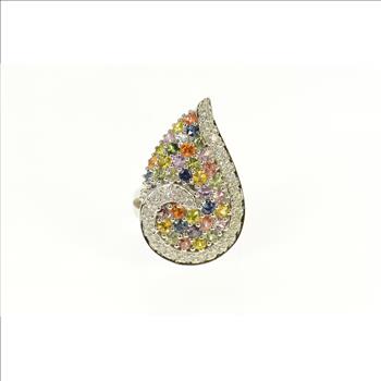 18K 3.10 Ctw Diamond Tourmaline Garnet Cluster White Gold Ring, Size 6