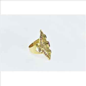 18K 3.39 Ctw Ruby Sapphire Emerald Encrusted Yellow Gold Ring, Size 8.75