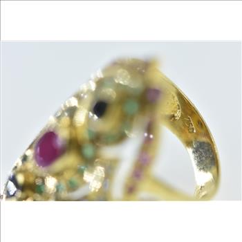 18K 3.39 Ctw Ruby Sapphire Emerald Encrusted Yellow Gold Ring, Size 8.75