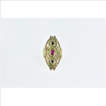 18K 3.39 Ctw Ruby Sapphire Emerald Encrusted Yellow Gold Ring, Size 8.75