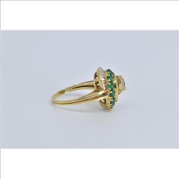 18K 3.49 Ctw Pear Natural Diamond Emerald Swirl Yellow Gold Ring, Size 7.25