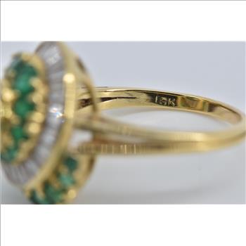 18K 3.49 Ctw Pear Natural Diamond Emerald Swirl Yellow Gold Ring, Size 7.25
