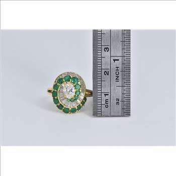 18K 3.49 Ctw Pear Natural Diamond Emerald Swirl Yellow Gold Ring, Size 7.25