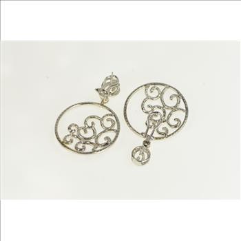 18K 3.50 Ctw Pave Diamond Ornate Swirl Medallion White Gold Earrings