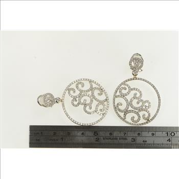 18K 3.50 Ctw Pave Diamond Ornate Swirl Medallion White Gold Earrings