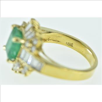 18K 3.64 Ctw Emerald Baguette Diamond Engagement Yellow Gold Ring, Size 6
