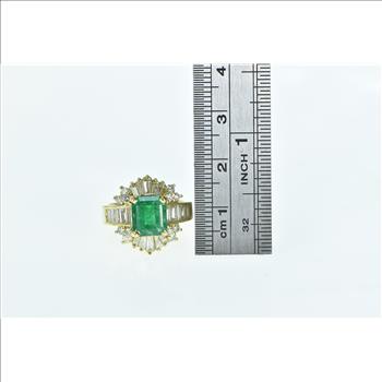 18K 3.64 Ctw Emerald Baguette Diamond Engagement Yellow Gold Ring, Size 6