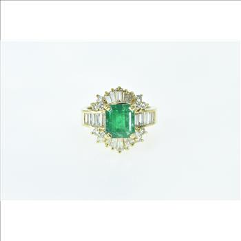 18K 3.64 Ctw Emerald Baguette Diamond Engagement Yellow Gold Ring, Size 6