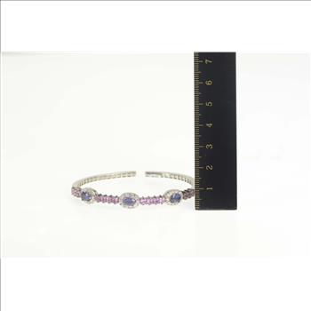 18K 3.80 Ctw Iolite Diamond Halo Pink Topaz White Gold Bracelet 6.5