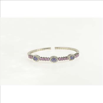 18K 3.80 Ctw Iolite Diamond Halo Pink Topaz White Gold Bracelet 6.5