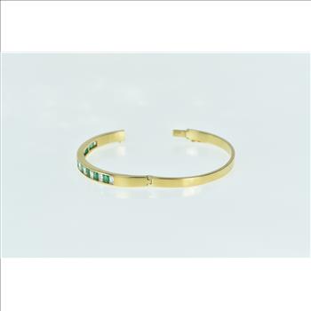 18K 3.90 Ctw Emerald Diamond Vintage Oval Bangle Yellow Gold Bracelet 6.75