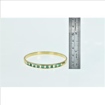 18K 3.90 Ctw Emerald Diamond Vintage Oval Bangle Yellow Gold Bracelet 6.75