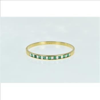 18K 3.90 Ctw Emerald Diamond Vintage Oval Bangle Yellow Gold Bracelet 6.75