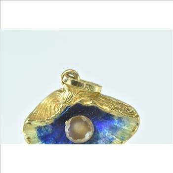 18K 3D Venus Enamel Oyster Sim. Pearl Statement Yellow Gold Charm/Pendant