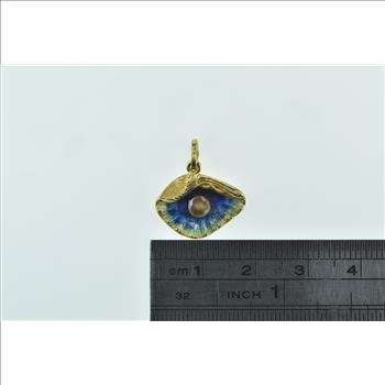 18K 3D Venus Enamel Oyster Sim. Pearl Statement Yellow Gold Charm/Pendant