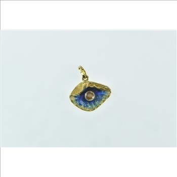 18K 3D Venus Enamel Oyster Sim. Pearl Statement Yellow Gold Charm/Pendant