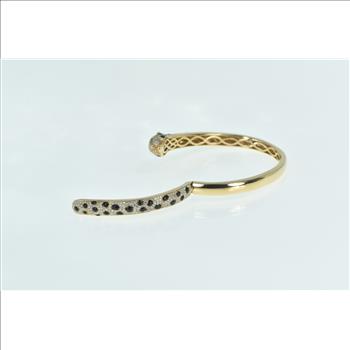 18K 4.00 Ctw Pave Diamond Enamel Leopard Cuff Yellow Gold Bracelet 7