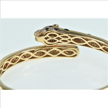 18K 4.00 Ctw Pave Diamond Enamel Leopard Cuff Yellow Gold Bracelet 7