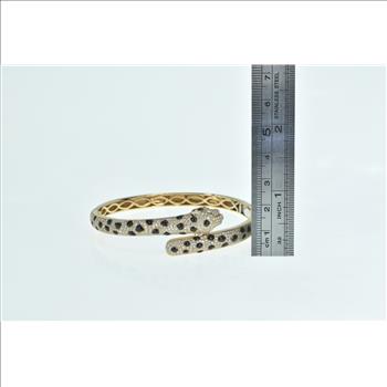 18K 4.00 Ctw Pave Diamond Enamel Leopard Cuff Yellow Gold Bracelet 7
