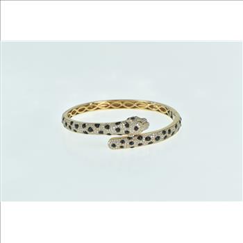 18K 4.00 Ctw Pave Diamond Enamel Leopard Cuff Yellow Gold Bracelet 7