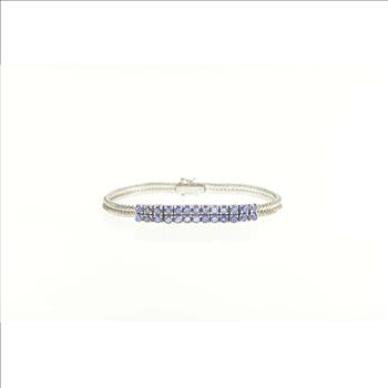 18K 4.00 Ctw Sapphire Squared Cluster Statement White Gold Bracelet 7.25