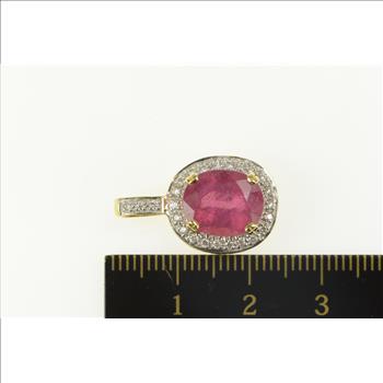 18K 4.76 Ctw Natural Ruby Diamond Halo Designer Yellow Gold Pendant