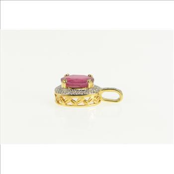 18K 4.76 Ctw Natural Ruby Diamond Halo Designer Yellow Gold Pendant
