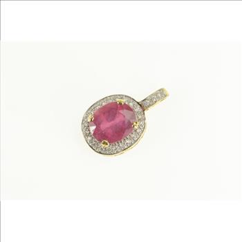 18K 4.76 Ctw Natural Ruby Diamond Halo Designer Yellow Gold Pendant