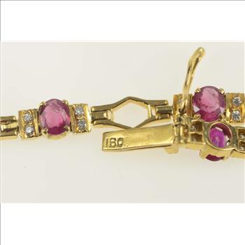 18K 4.94 Ctw Ruby Diamond Honeycomb Tennis Yellow Gold Bracelet 7.25