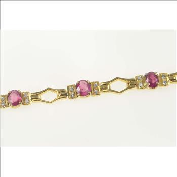 18K 4.94 Ctw Ruby Diamond Honeycomb Tennis Yellow Gold Bracelet 7.25