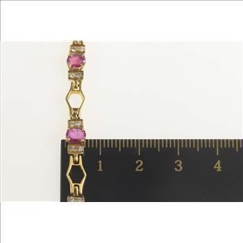 18K 4.94 Ctw Ruby Diamond Honeycomb Tennis Yellow Gold Bracelet 7.25