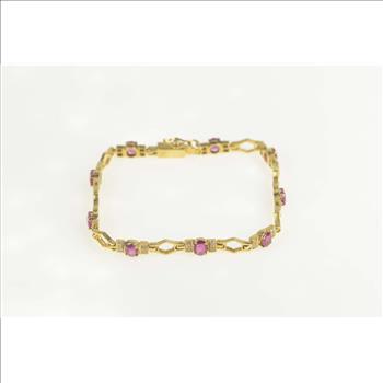 18K 4.94 Ctw Ruby Diamond Honeycomb Tennis Yellow Gold Bracelet 7.25