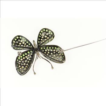 18K 5.56Ctw Pave Diamond Tsavorite Citrine Butterfly White Gold Pin/Brooch