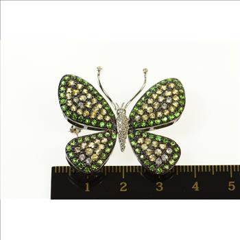 18K 5.56Ctw Pave Diamond Tsavorite Citrine Butterfly White Gold Pin/Brooch